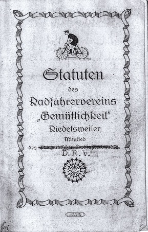 Statuten des Radfahrervereins „Gemütlichkeit“ Riedetsweiler