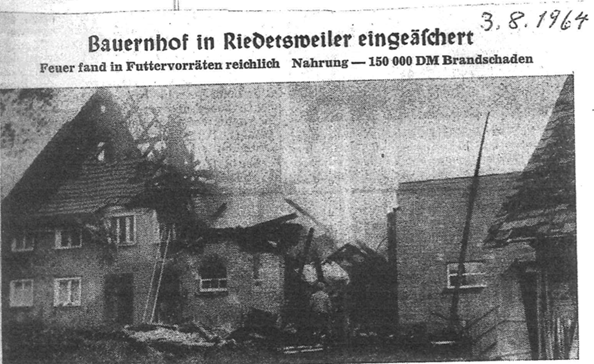 Zeitungsartikel Brand Riedetsweiler